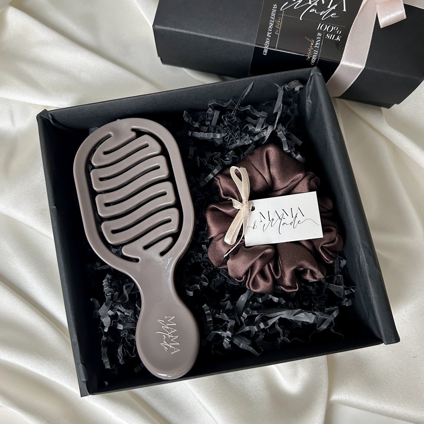 Šilkinės gumytės ir plaukų šepečio rinkinys