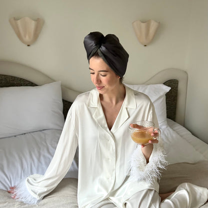 Grafito dvipusis šilkinis plaukų rankšluostis - MAMA MADE