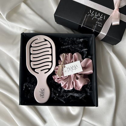 Šilkinės gumytės ir plaukų šepečio rinkinys