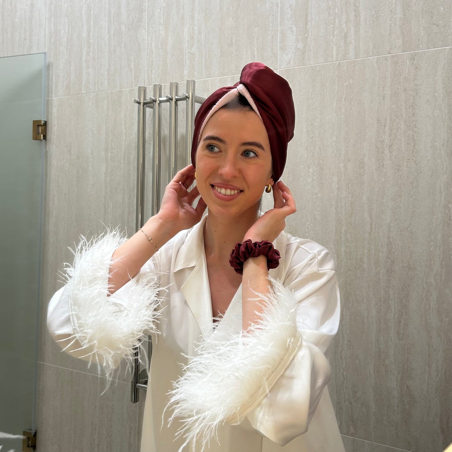 Šilkinis plaukų rankšluostis - vyno - MAMA MADE